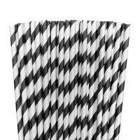 BLACK WHITE PAPER STRIPED STRAWS 25pcs