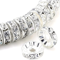 SILVER SPACER WITH CLEAR RHINESTONES 6mm x 100τεμ