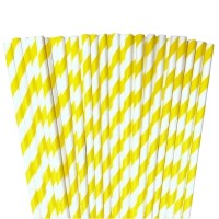 YELLOW WHITE PAPER STRIPED STRAWS 25pcs