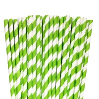 L.GREEN WHITE PAPER STRIPED STRAWS 25pcs