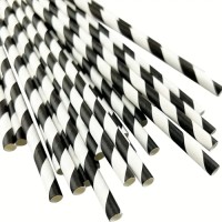 BLACK WHITE PAPER STRIPED STRAWS 25pcs