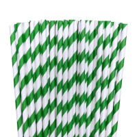 GREEN WHITE PAPER STRIPED STRAWS 25pcs