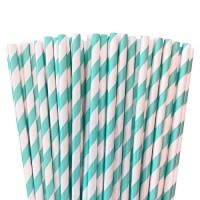 LIGHT BLUE PAPER STRIPED STRAWS 25pcs