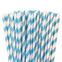 L.BLUE WHITE PAPER STRIPED STRAWS 25pcs